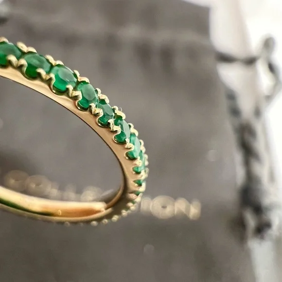 EF Collection 14K Yellow Gold Emerald Eternity Stacking Ring - Picture 6 of 12